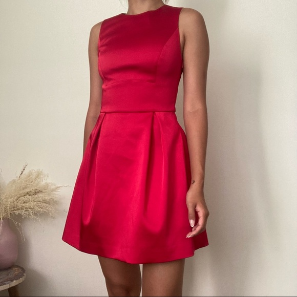 Zara Red Satin Mini A Line Dress - Picture 2 of 4